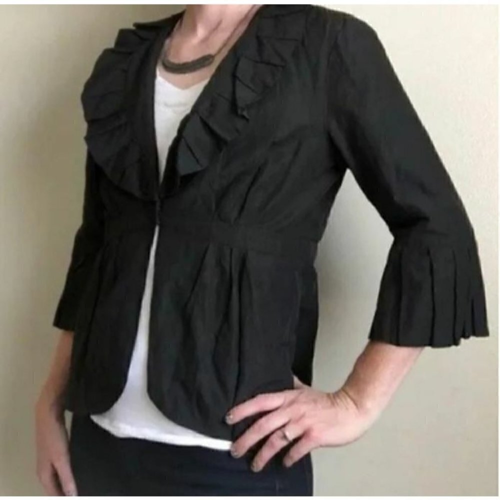 Cabi Womens Size 2 Cossette Dinner Jacket Blazer Black #693 Peplum 3/4 Sleeve